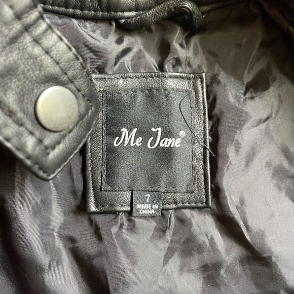 Girls Me Jane size 7 Black Faux Leather Moto Jacket - Picture 8 of 9